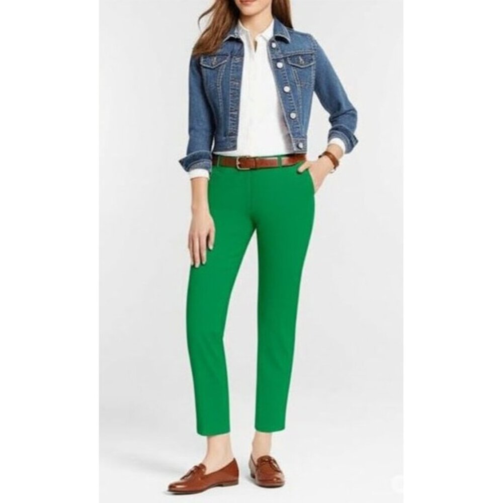 Talbots Signature Green Flat Front Preppy Twee Straight Leg Chino Pants Size 2